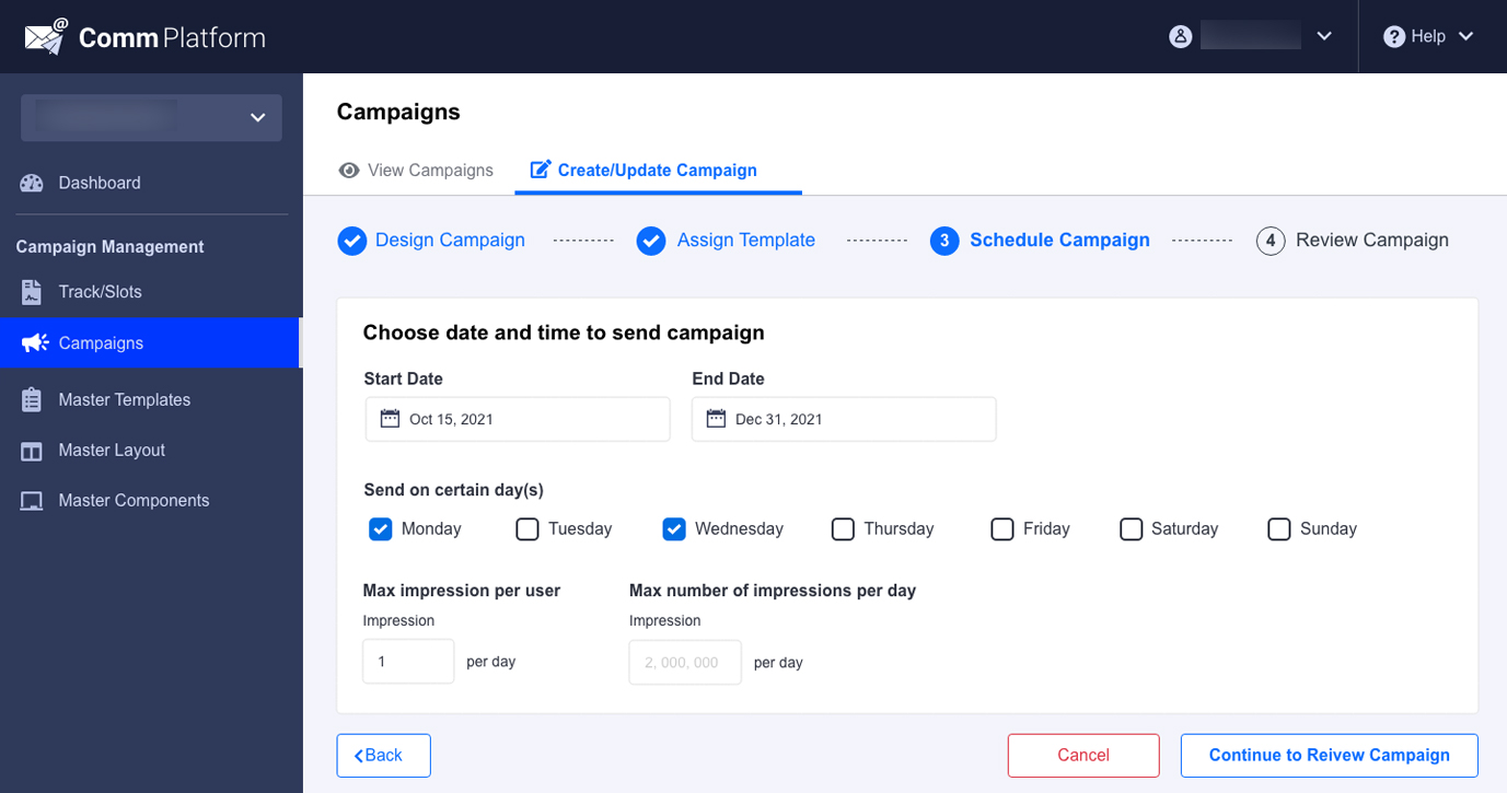 Communication Platform UI — template editor