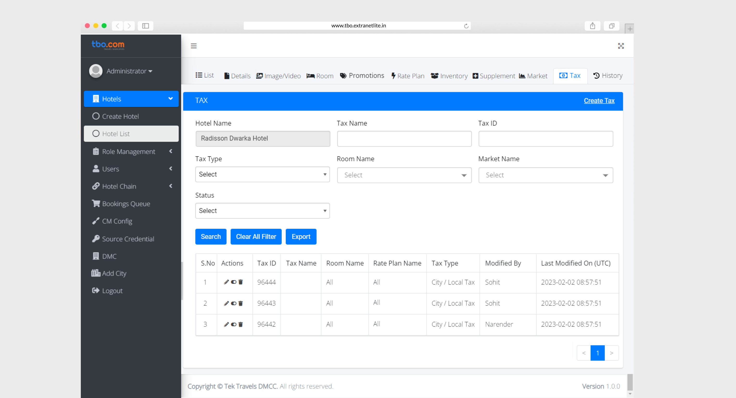 ExtranetLite tax view