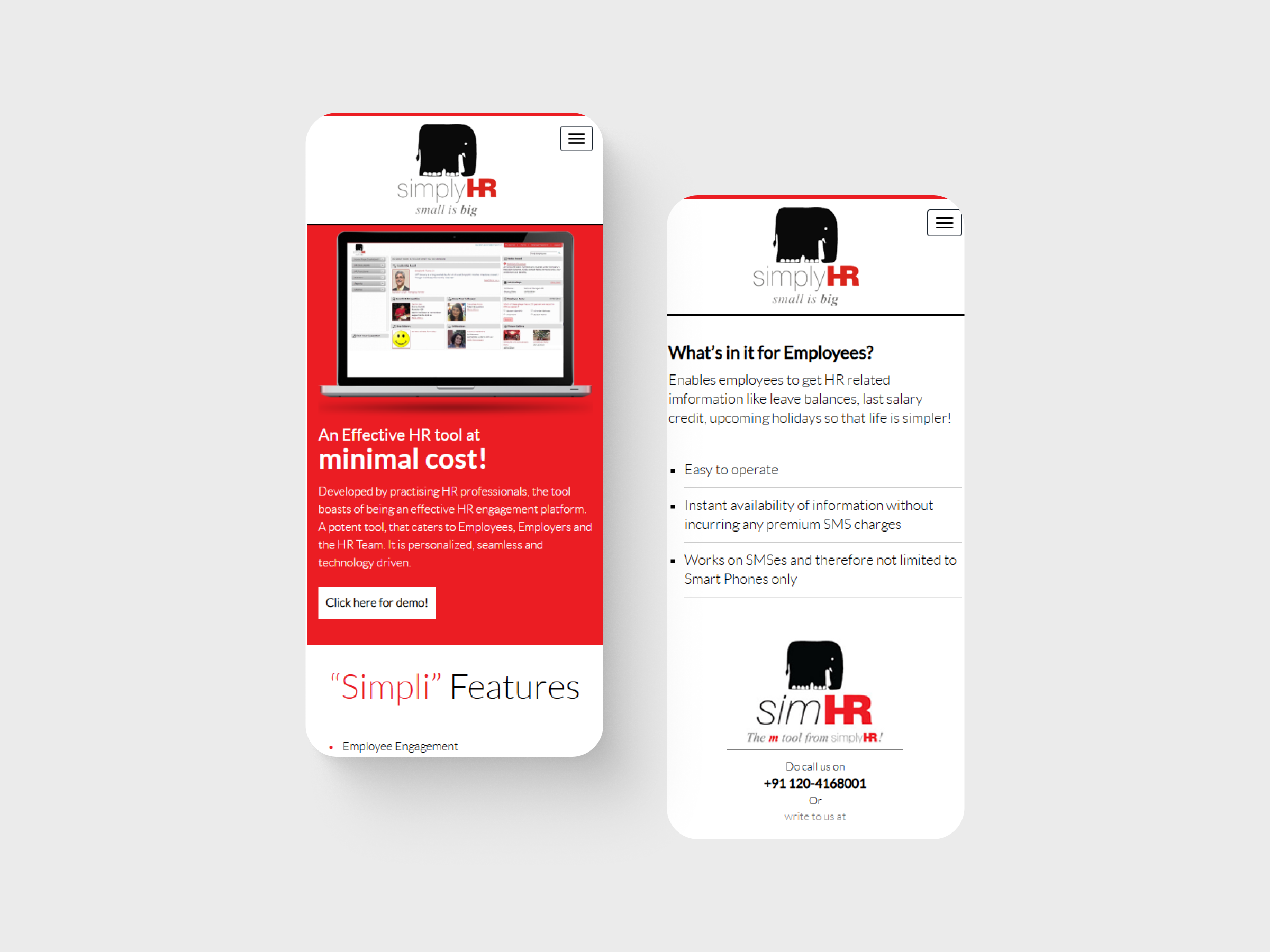 SimplyHR Simpli mobile landing page