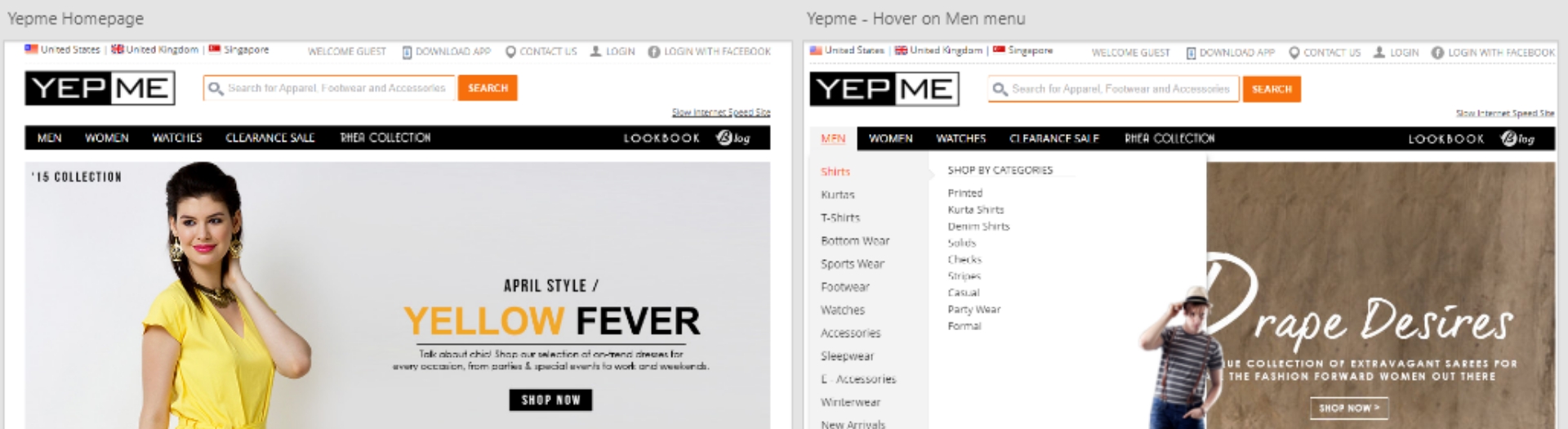 Yepme old homepage