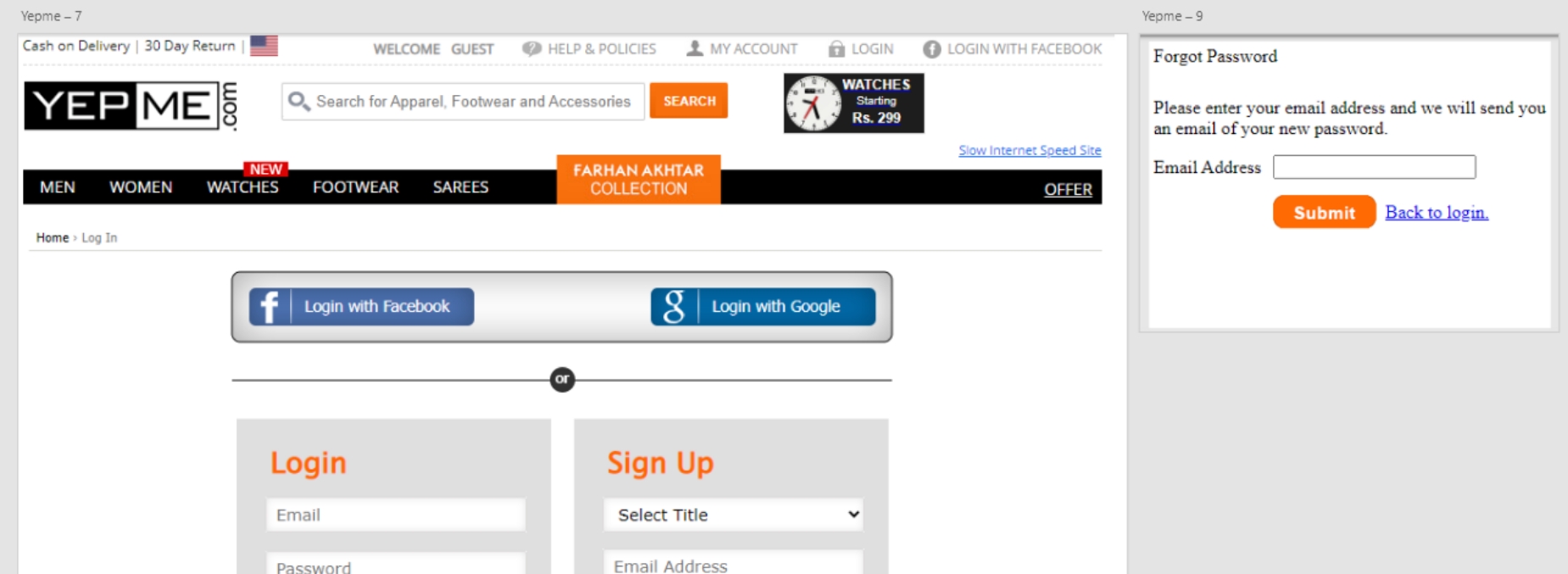 Yepme old product page